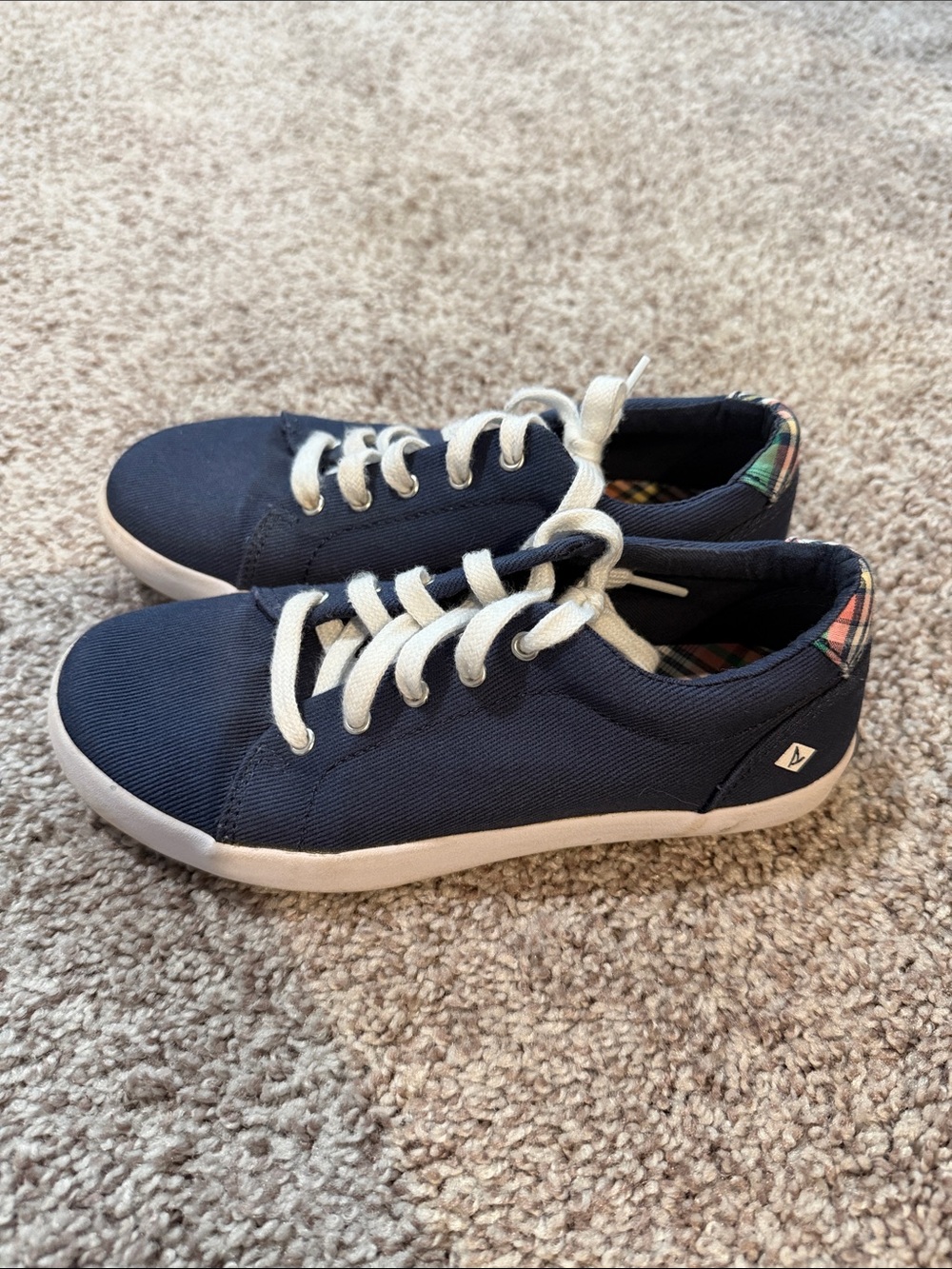 Sperry Navy Canvas Kids Lace-Up Sneakers with White Laces